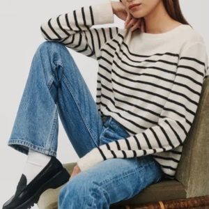 New Reformation 100% Cashmere Striped Boyfriend Sweater M